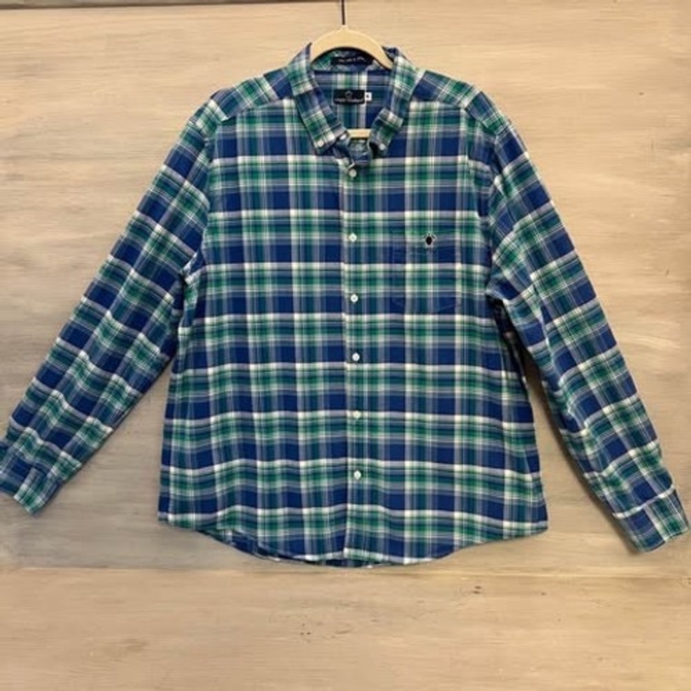 Simply Southern 100% Cotton Plaid Long Sleeve Men's Button Down Shirt Size XL GC